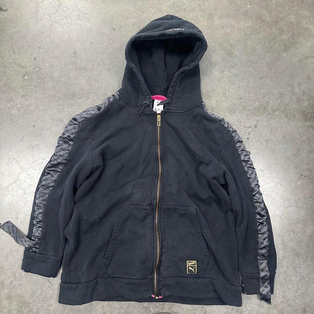 Barbie Puma Collab black zip up hoodie w arm branding Size Medium